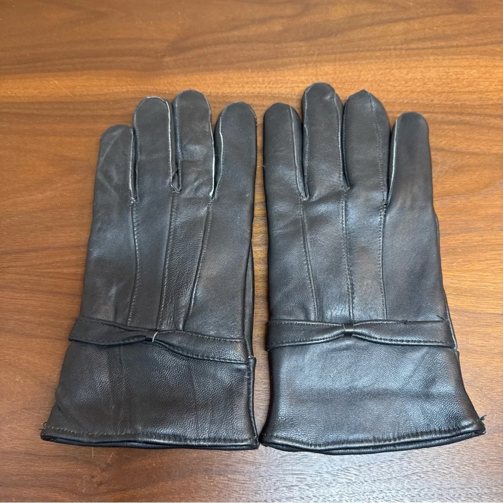 Women’s Gloves 100% Genuine‎ Lambskin Leather Lined Black Sz L Driving Walking